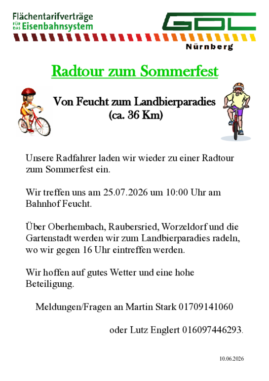 Radtour GDL Nürnberg 2026
