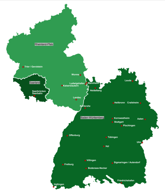 Karte mit Ortsgruppen SW